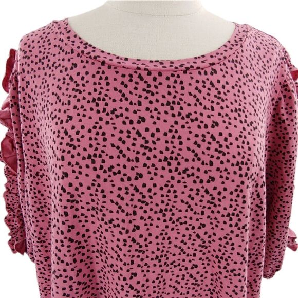 NWT Eloquii pink & black animal print top w/ ruffled sleeves size 18/20 - Picture 7 of 14